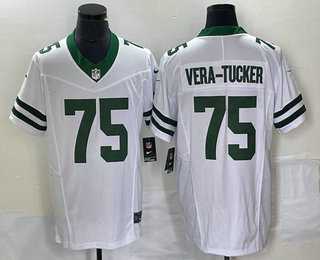 Mens New York Jets #75 Alijah Vera Tucker White 2023 FUSE Vapor Limited Throwback Stitched Jersey->new york jets->NFL Jersey